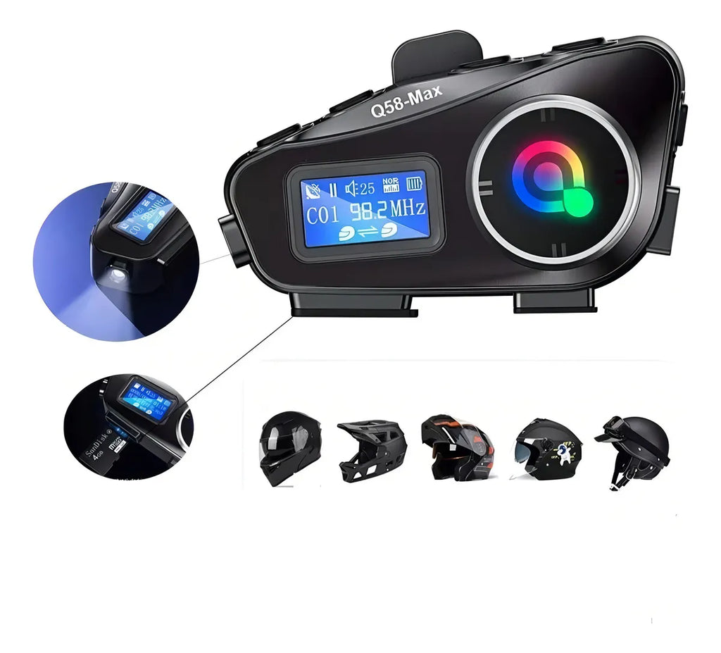 INTERCOMUNICADOR PARA MOTO Q58 Max Negro Bluetooth 5.3 IP65 25h Autonomía