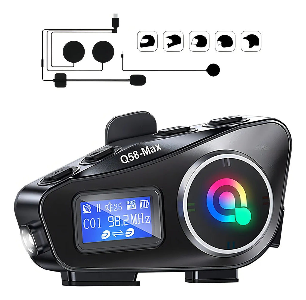 INTERCOMUNICADOR PARA MOTO Q58 Max Negro Bluetooth 5.3 IP65 25h Autonomía